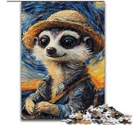 Puzzles 1000 Pieces for Adults Van Gogh Meerkat Made of Wood, with Family Interactive Game, for Ages 14+ 50x75cm An for Christmas Or Birthdays