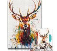 Puzzles 1000 Pieces for Adults Watercolor Deer Teenager Jigsaw,Brain Intelligence Challenge Addictive Toys for Home Decoration 26x38cm