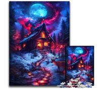 Puzzles 1000 Pieces for Adults Winter Cabin Under A Cosmic Sky Wooden Puzzles Perfect for Christmas Halloween Easter New Year 1000 PCS(75x50cm)