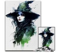 Puzzles 1000 Pieces for Adults Witch Poster Watercolor Wooden Puzzles Perfect for Christmas Halloween Easter New Year 1000 PCS(75x50cm)