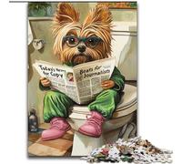 Puzzles 1000 Pieces for Adults Yorkshire Terrier Go Toilet Wooden Jigsaw Puzzles for Adults Making It A Great Gift for Family Fun (Size 50x75 cm)