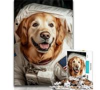 Puzzles 1000 Pieces for Teenagers Astronaut Golden Retriever,Challenging To Complete But Fun And Humorous Unique Birthday And Gifts (75x50cm)