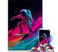 Puzzles 1000 Pieces for Teenagers Astronaut Surfing,Challenging To Complete But Fun And Humorous Unique Birthday And Gifts (75x50cm)