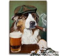 Puzzles 1000 Pieces for Teenagers Australian Shepherd Dog Smoking Adult Jigsaw,Educational Games Wall Decoration Unique Birthday And Xmas Gifts (75x50cm)