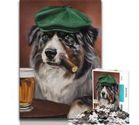 Puzzles 1000 Pieces for Teenagers Australian Shepherd Dog Smoking,family Fun Games Fun at Home Activities,Birthday Present,Travel Gifts (38x26cm)