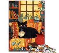 Puzzles 1000 Pieces for Teenagers Black Cat Drinking Coffee Educational Games Home Decoration Artists Collection, Fine Art 50x75cm