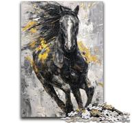 Puzzles 1000 Pieces for Teenagers Black Golden Horse for And from 14 Years And over Hands-on Game Christmas Game Gifts 38x26cm