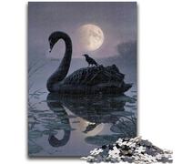 Puzzles 1000 Pieces for Teenagers Black Swan Under The Moon Puzzles for Teenagers,Learning Educational Toys Family Games Unique Birthday And Gifts (50x75cm)