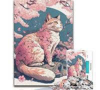 Puzzles 1000 Pieces for Teenagers Cat Cherry Blossom Japan Puzzles for Teenagers,is Ideal As Gifts for The Whole Family for Age 14 (size 38x26cm)