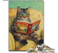 Puzzles 1000 Pieces for Teenagers Cat Reading A Book, for Ages 14 And over Each Piece Is Unique - Fun And Challenging Game for The Whole Family Good Gift (Size 26x38cm)