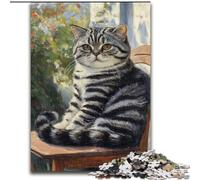 Puzzles 1000 Pieces for Teenagers Cat Sitting on Chair,Challenging Game And Family Play Educational Game for Birthday,Chrismas 38x26cm