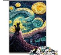 Puzzles 1000 Pieces for Teenagers Cat Under The Starry Sky, for 14+ Challenging Game As A Gift for The Whole Family And Friends (Size 26x38cm)
