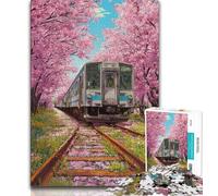 Puzzles 1000 Pieces for Teenagers Cherry Blossoms Train 1000 Pieces for Adults,Educational Family Game Suitable for Desktop Decoration (size 75x50cm)
