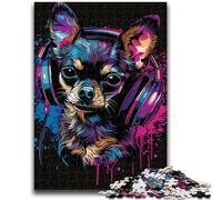 Puzzles 1000 Pieces for Teenagers Chihuahua DJ Neon Teenager Jigsaw,learning Educational for Is Ideal As A Gift for The Whole Family (38x26cm)