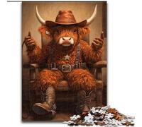 Puzzles 1000 Pieces for Teenagers Cowboy Highland Cow,Family Game Stress Reliever Difficult Challenge Enhance Love between Couples 38X26CM