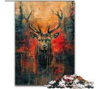 Puzzles 1000 Pieces for Teenagers Deer Oil Painting, for 14+ Challenging Game As A Gift for The Whole Family And Friends (Size 26x38cm)