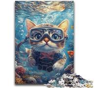Puzzles 1000 Pieces for Teenagers Diver Cat Suitable for Ages 14 And Up Challenging Game Great Gift for Gaming 50x75cm