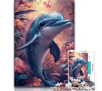 Puzzles 1000 Pieces for Teenagers Dolphin Flowers Adult Jigsaw,Brain Intelligence Challenge Addictive Toys for Home Decoration (size 75x50cm)