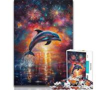 Puzzles 1000 Pieces for Teenagers Dolphins Under Fireworks Teenager Jigsaw,learning Educational for Is Ideal As A Gift for The Whole Family 75x50cm