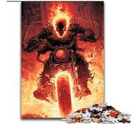 Puzzles 1000 Pieces for Teenagers Flaming Skull Riding Motorcycle, Analysis And Logic with Fully Interlocking Randomly Shaped Pieces for And Age 14 Years Up (Size50x75cm)