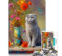Puzzles 1000 Pieces for Teenagers Fold Gray Cat,Family Game Stress Reliever Difficult Challenge Enhance Love between Couples 75x50cm