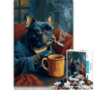Puzzles 1000 Pieces for Teenagers French Bulldog Drinking Coffee 1000 Piece Jigsaw,Educational Stress Relief Toy Gifts for Friends And Family 38x26cm