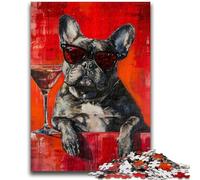 Puzzles 1000 Pieces for Teenagers French Bulldog Drinking Teenager Jigsaw,learning Educational for Is Ideal As A Gift for The Whole Family (38x26cm)