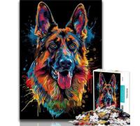 Puzzles 1000 Pieces for Teenagers German Shepherd DJ Neon Adult Jigsaw,Educational Games Wall Decoration Unique Birthday And Xmas Gifts 26x38cm