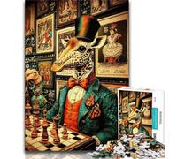 Puzzles 1000 Pieces for Teenagers Giraffes Playing Chess, Stress Reliever Staycation Kill Time,is Ideal As Gifts for The Whole Family for Age 14 38x26cm