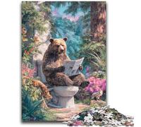 Puzzles 1000 Pieces for Teenagers Grizzly Bear on The Toilet Family Fun Fun at Home Activities, Birthday Present,Travel Gifts, for And 14 Years Old 38x26cm