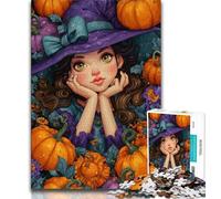 Puzzles 1000 Pieces for Teenagers Halloween Pumpkin Girl,Family Game Stress Reliever Difficult Challenge Enhance Love between Couples 38x26cm