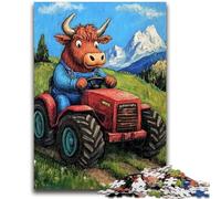 Puzzles 1000 Pieces for Teenagers Highland Cattle Driving A Tractor for And from 14 Years And over Hands-on Game Christmas Game Gifts 50x75cm