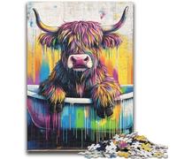 Puzzles 1000 Pieces for Teenagers Highland Cow in The Bathroom Suitable for Ages 14 And Up Challenging Game Great Gift for Gaming 38x26cm