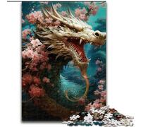 Puzzles 1000 Pieces for Teenagers Japanese Dragon Cherry, Analysis And Logic with Fully Interlocking Randomly Shaped Pieces for And Age 14 Years Up (Size50x75cm)