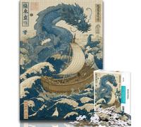 Puzzles 1000 Pieces for Teenagers Japanese Wave Dragon, Stress Reliever Staycation Kill Time,is Ideal As Gifts for The Whole Family for Age 14 38x26cm