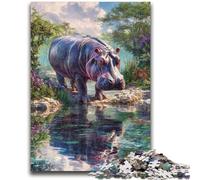 Puzzles 1000 Pieces for Teenagers Jungle Hippo Teenager Jigsaw,learning Educational for Is Ideal As A Gift for The Whole Family (38x26cm)