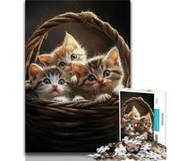 Puzzles 1000 Pieces for Teenagers Kitten in Flower Basket,Challenging To Complete But Fun And Humorous Unique Birthday And Gifts (75x50cm)