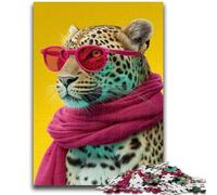 Puzzles 1000 Pieces for Teenagers Leopard Wearing A Scarf Suitable for Ages 14 And Up Challenging Game Great Gift for Gaming 50x75cm