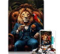 Puzzles 1000 Pieces for Teenagers Lion Sitting on The Sofa,Challenging To Complete But Fun And Humorous Unique Birthday And Gifts 38x26cm