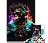 Puzzles 1000 Pieces for Teenagers Monkey Headphone Dj Music 1000 Pieces for Teenagers,is Ideal As Gifts for The Whole Family Suitable for And 14 (size 75x50cm)