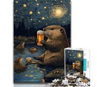Puzzles 1000 Pieces for Teenagers Night Sky Beer Capybara Adult Jigsaw,Brain Intelligence Challenge Addictive Toys for Home Decoration (size 38x26cm)