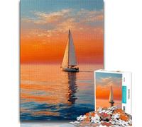 Puzzles 1000 Pieces for Teenagers Oil Painting of Boat at Sunset,Challenging To Complete But Fun And Humorous Unique Birthday And Gifts (38x26cm)