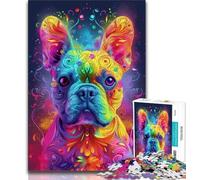 Puzzles 1000 Pieces for Teenagers Psychedelic French Bulldog 1000 Pieces for Teenagers,Stress Reliever Difficult Challenge Secret Santa Gifts 26x38cm