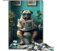 Puzzles 1000 Pieces for Teenagers Pug Sitting on The Toilet, for Ages 14 And over Each Piece Is Unique - Fun And Challenging Game for The Whole Family Good Gift (Size 50x75cm)
