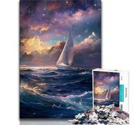 Puzzles 1000 Pieces for Teenagers Sailboat on The Sea Under The Galaxy,Challenging To Complete But Fun And Humorous Unique Birthday And Gifts 75x50cm