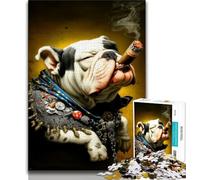 Puzzles 1000 Pieces for Teenagers Smoking Bulldog,Challenging To Complete But Fun And Humorous Unique Birthday And Gifts (38x26cm)