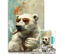 Puzzles 1000 Pieces for Teenagers Smoking Polar Bear Teenager Puzzles,Quiz Game Wall Decoration Unique Birthday And Xmas Gifts 50x75cm