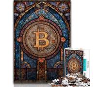 Puzzles 1000 Pieces for Teenagers Stained Glass Bitcoin 1000 Pieces for Adults,Educational Family Game Suitable for Desktop Decoration (size 75x50cm)