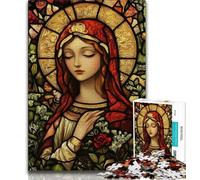 Puzzles 1000 Pieces for Teenagers Stained Glass Virgin Mary 1000 Pieces for Adults,Educational Family Game Suitable for Desktop Decoration (size 38x26cm)