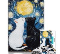 Puzzles 1000 Pieces for Teenagers Starry Sky Black And White Cat,family Fun Games Fun at Home Activities,Birthday Present,Travel Gifts (38x26cm)